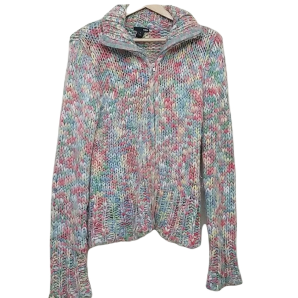 Multi Color Rainbow Knit Granny Sweater Large